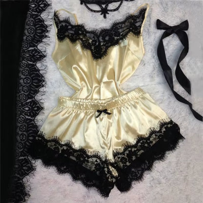 Sexy Lingerie Porno Babydoll Erotic Sleepwear Women Underwear Bow Lace Hot Sex Dress Fashion Temptation Satin Nightdress Suit