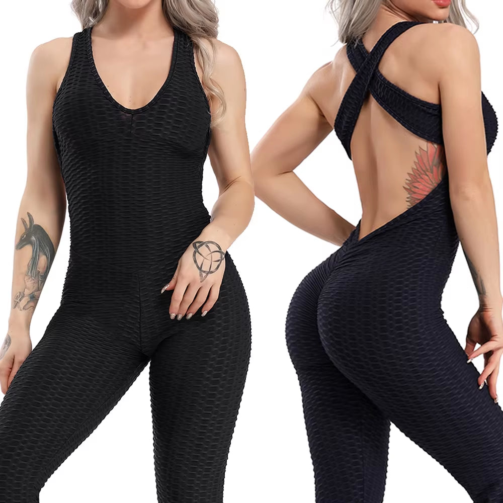 Fashion Women Sport Suit Sexy Open Back Yoga Set Fitness Jumpsuit 2021 Women’S Tracksuit Tummy Control Gym Pants Sportswear