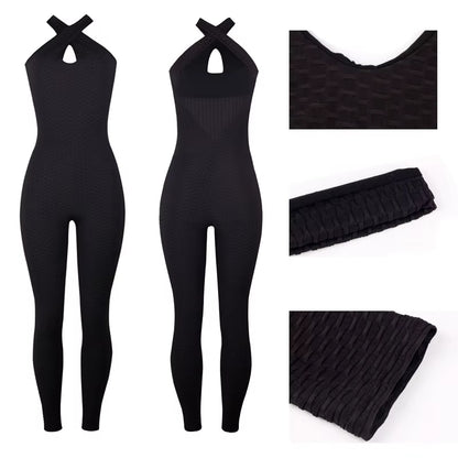 Fashion Women Sport Suit Sexy Open Back Yoga Set Fitness Jumpsuit 2021 Women’S Tracksuit Tummy Control Gym Pants Sportswear