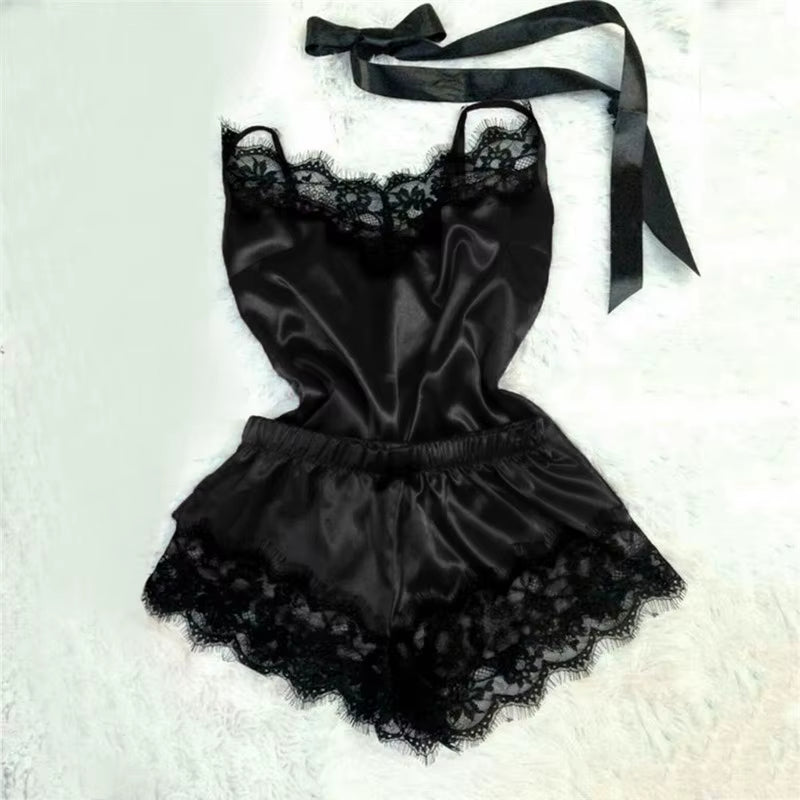 Sexy Lingerie Porno Babydoll Erotic Sleepwear Women Underwear Bow Lace Hot Sex Dress Fashion Temptation Satin Nightdress Suit