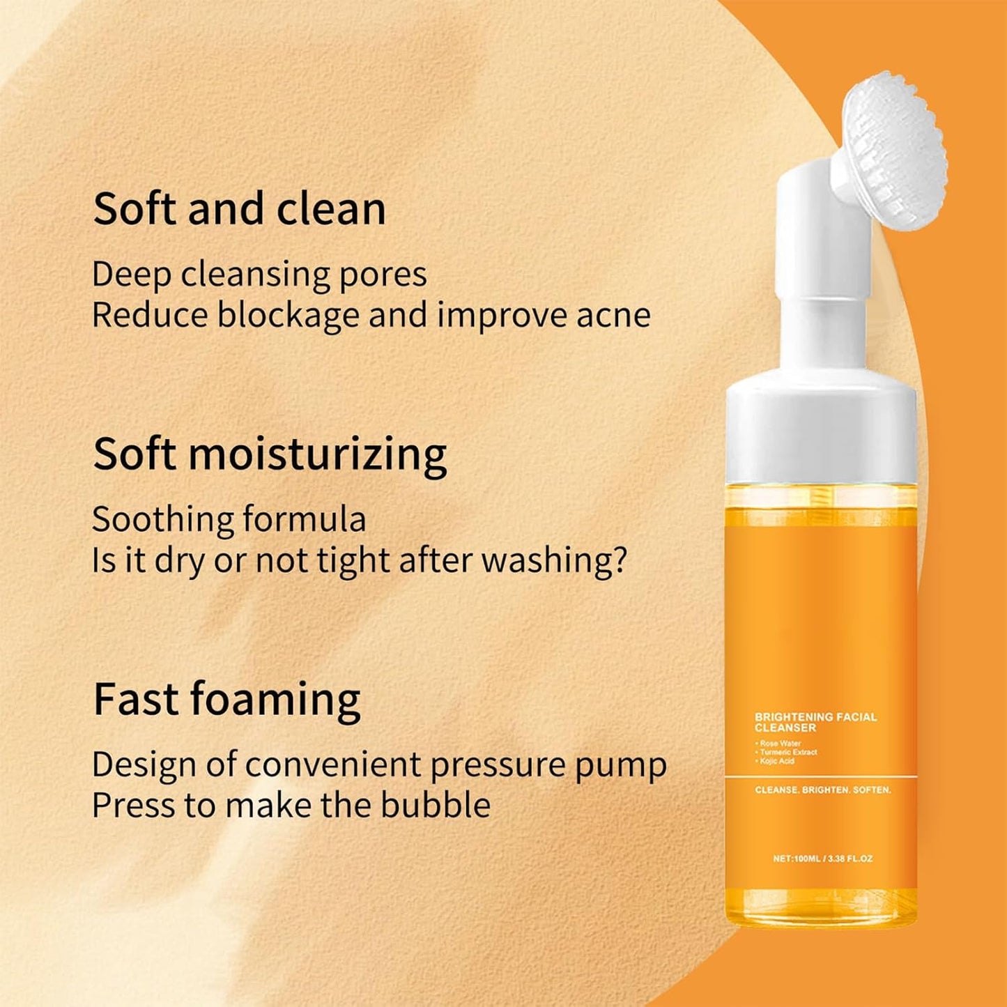 Turmeric Facial Cleanser, Foaming Face Wash, Turmeric Face Wash, Turmeric Acid Foaming Cleanser Deep Cleansing, Hydrating Skincare Facials Wash Suitable for All Skin 1PCS (1)