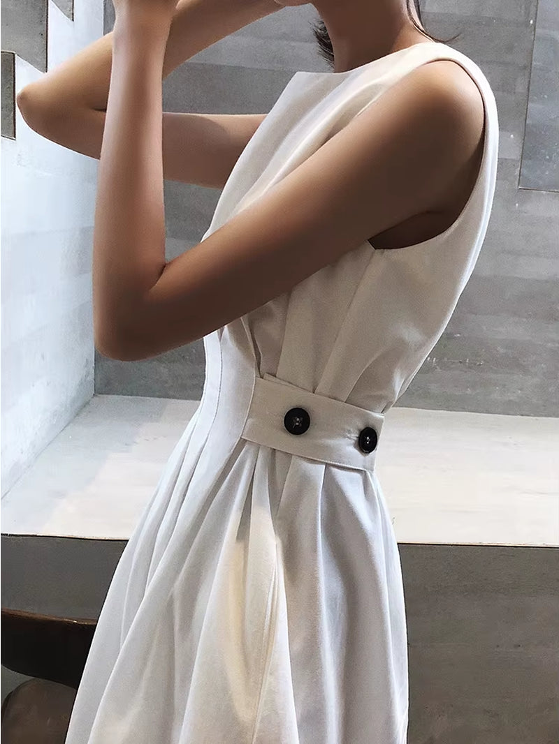 2024 Women White Dress Black Fashion Elegant Party O-Neck Sleeveless Vestido Tank Sundress Female Spring Summer Dresses