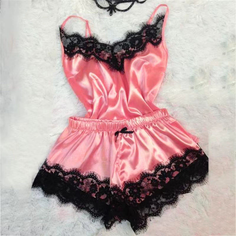 Sexy Lingerie Porno Babydoll Erotic Sleepwear Women Underwear Bow Lace Hot Sex Dress Fashion Temptation Satin Nightdress Suit