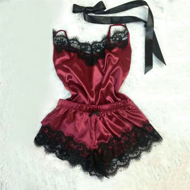 Sexy Lingerie Porno Babydoll Erotic Sleepwear Women Underwear Bow Lace Hot Sex Dress Fashion Temptation Satin Nightdress Suit