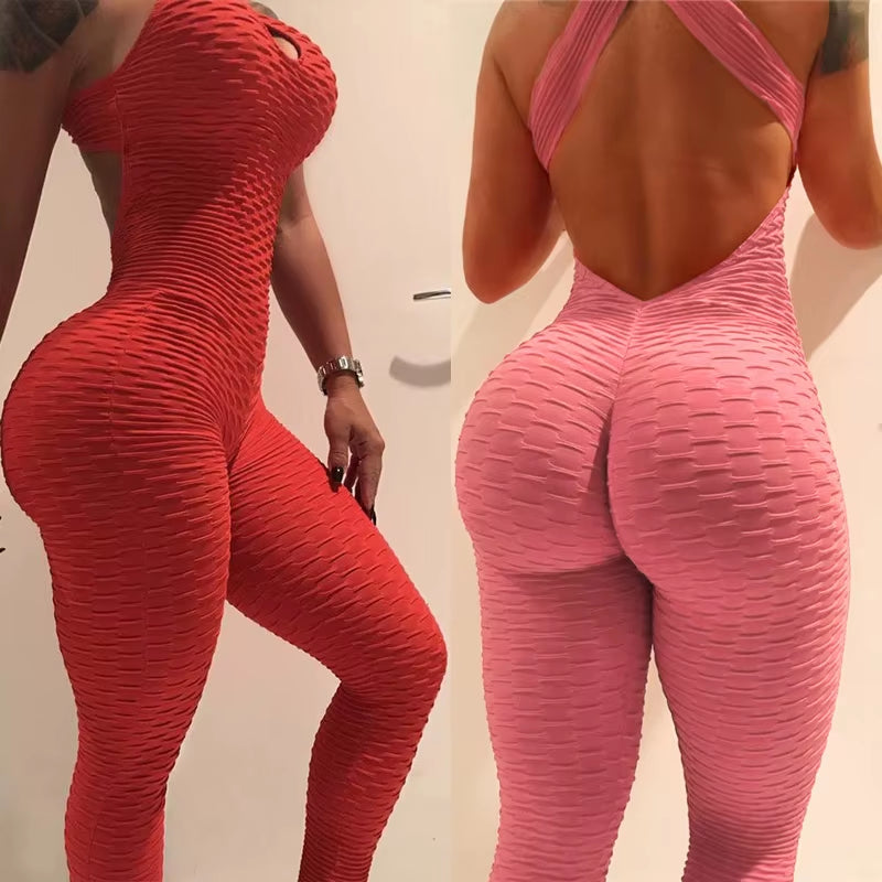 Fashion Women Sport Suit Sexy Open Back Yoga Set Fitness Jumpsuit 2021 Women’S Tracksuit Tummy Control Gym Pants Sportswear