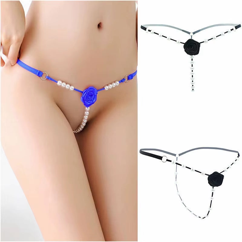 New Arrival Sexy Womens Underwear Pearl Flower G String and Thongs Sollid Low Waist G String Ladies Panties Lenceria Sexy