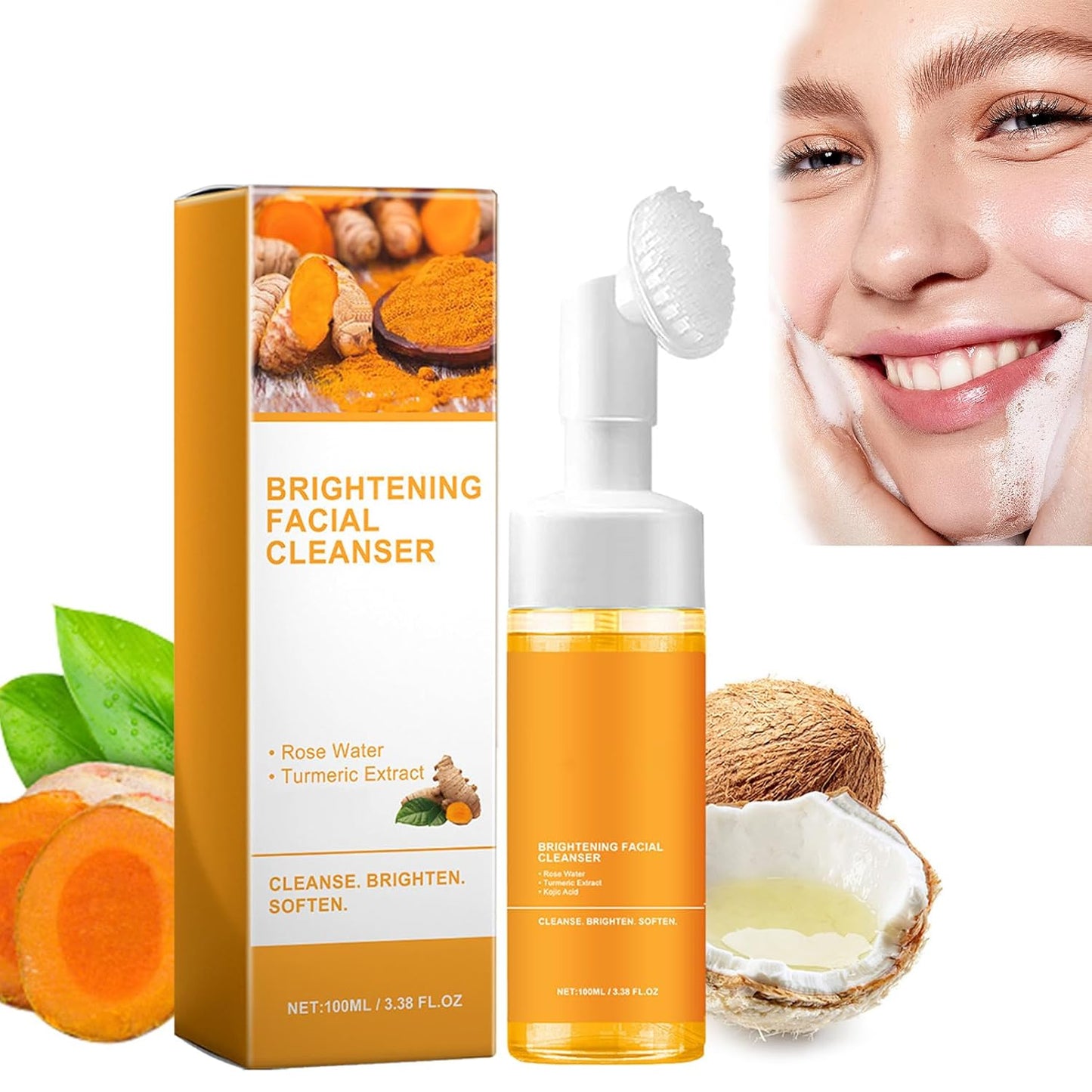 Turmeric Facial Cleanser, Foaming Face Wash, Turmeric Face Wash, Turmeric Acid Foaming Cleanser Deep Cleansing, Hydrating Skincare Facials Wash Suitable for All Skin 1PCS (1)