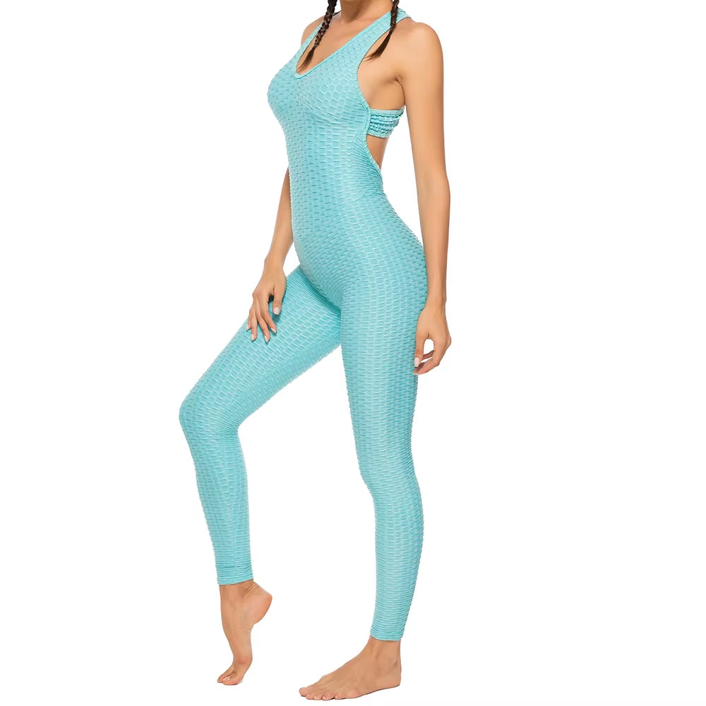 Fashion Women Sport Suit Sexy Open Back Yoga Set Fitness Jumpsuit 2021 Women’S Tracksuit Tummy Control Gym Pants Sportswear