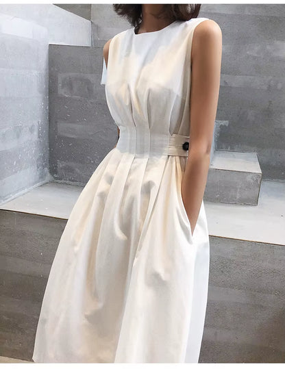 2024 Women White Dress Black Fashion Elegant Party O-Neck Sleeveless Vestido Tank Sundress Female Spring Summer Dresses