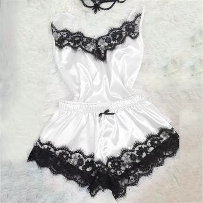 Sexy Lingerie Porno Babydoll Erotic Sleepwear Women Underwear Bow Lace Hot Sex Dress Fashion Temptation Satin Nightdress Suit