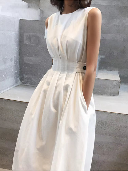 2024 Women White Dress Black Fashion Elegant Party O-Neck Sleeveless Vestido Tank Sundress Female Spring Summer Dresses