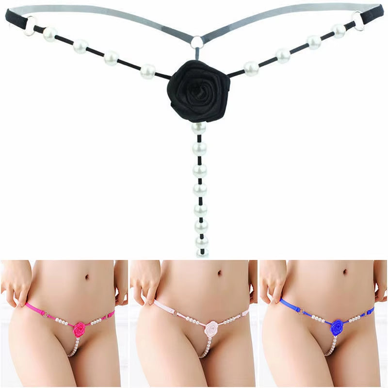 New Arrival Sexy Womens Underwear Pearl Flower G String and Thongs Sollid Low Waist G String Ladies Panties Lenceria Sexy