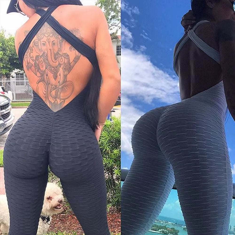 Fashion Women Sport Suit Sexy Open Back Yoga Set Fitness Jumpsuit 2021 Women’S Tracksuit Tummy Control Gym Pants Sportswear