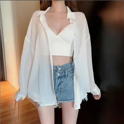 Blouse Women Women'S Cardigan Summer Long Chiffon Shirt Blusas Ropa De Mujer